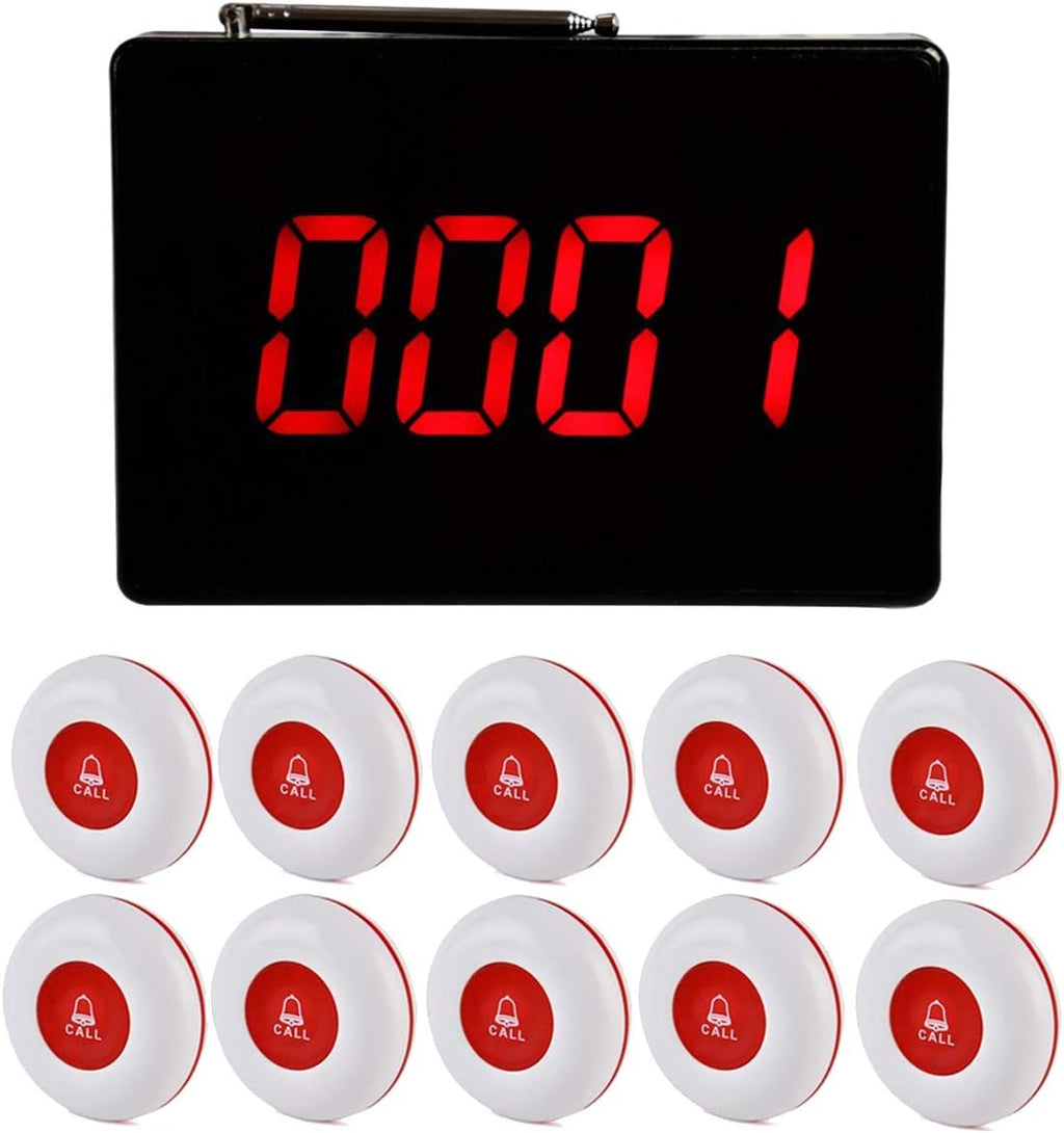 Wireless Calling System with 10 Waterproof Call Buttons and Display Receiver T403135