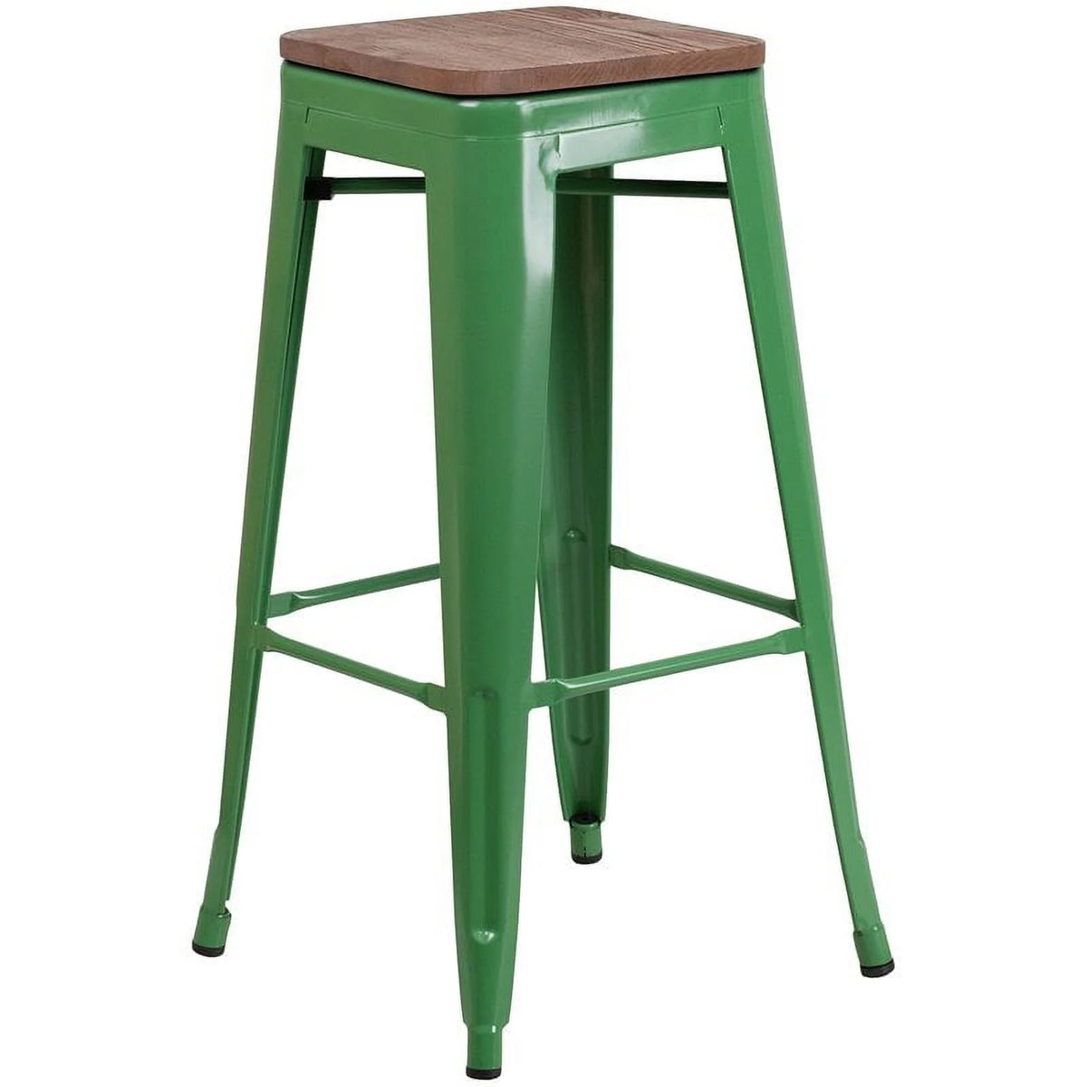 Green Wood Grain Metal Bar Stool Set of 2 E4097