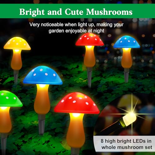 Solar Powered Mushroom Stake Lights with 8 Lights and 8 Modes O183519