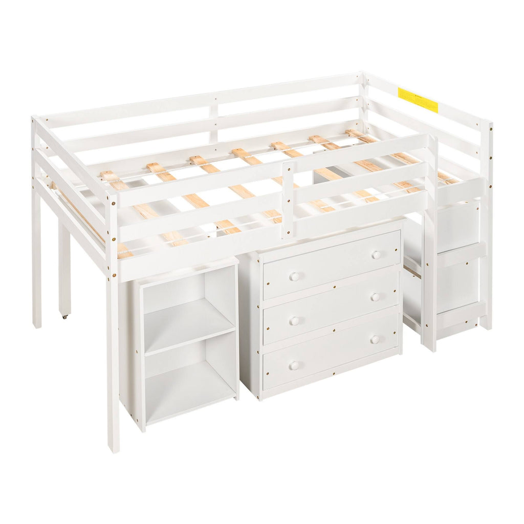 Twin Loft Bed with Cabinet and Rolling Desk K52454