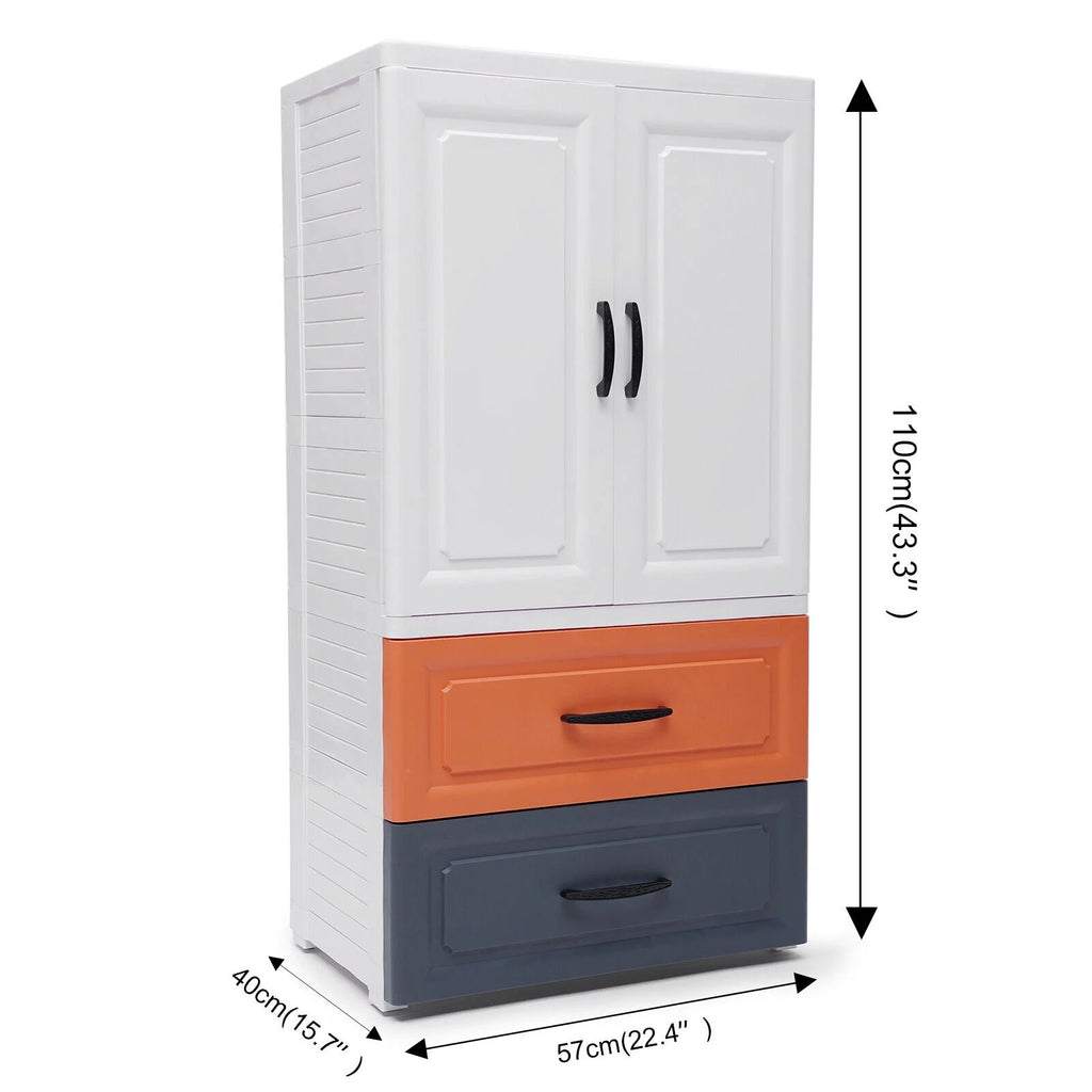 3-Layer 2 Drawer White Plastic Dresser with Wheels C715511