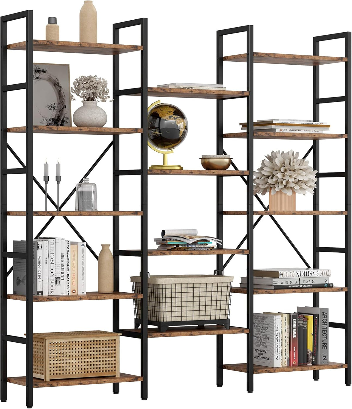 5 Tiers Triple Wide Industrial Bookshelf J3287
