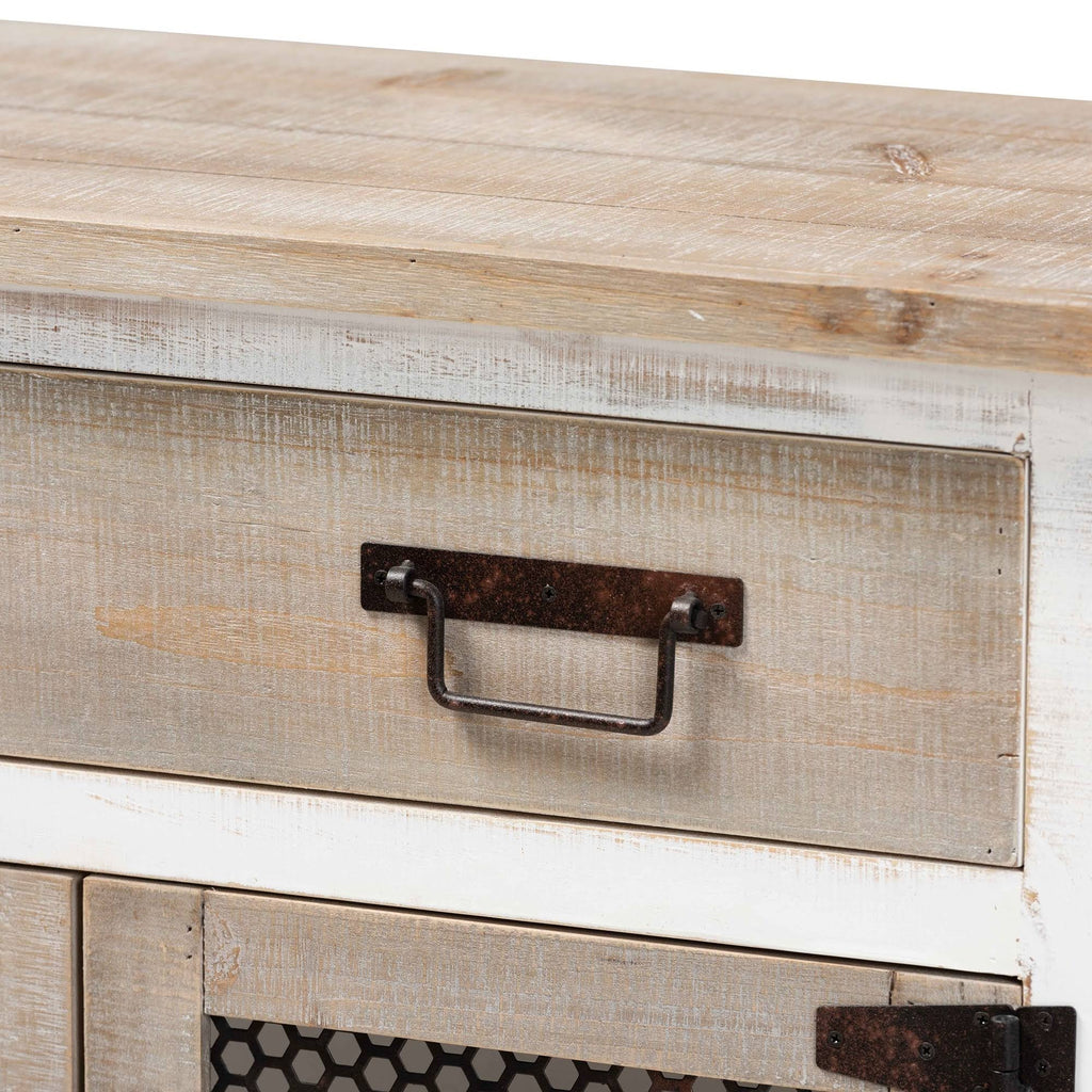 White and Oak Brown Wood 2-Door Storage Cabinet Q579167