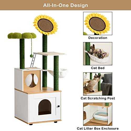 Cat Tree with Litter Box Enclosure and Scratching Posts Z693