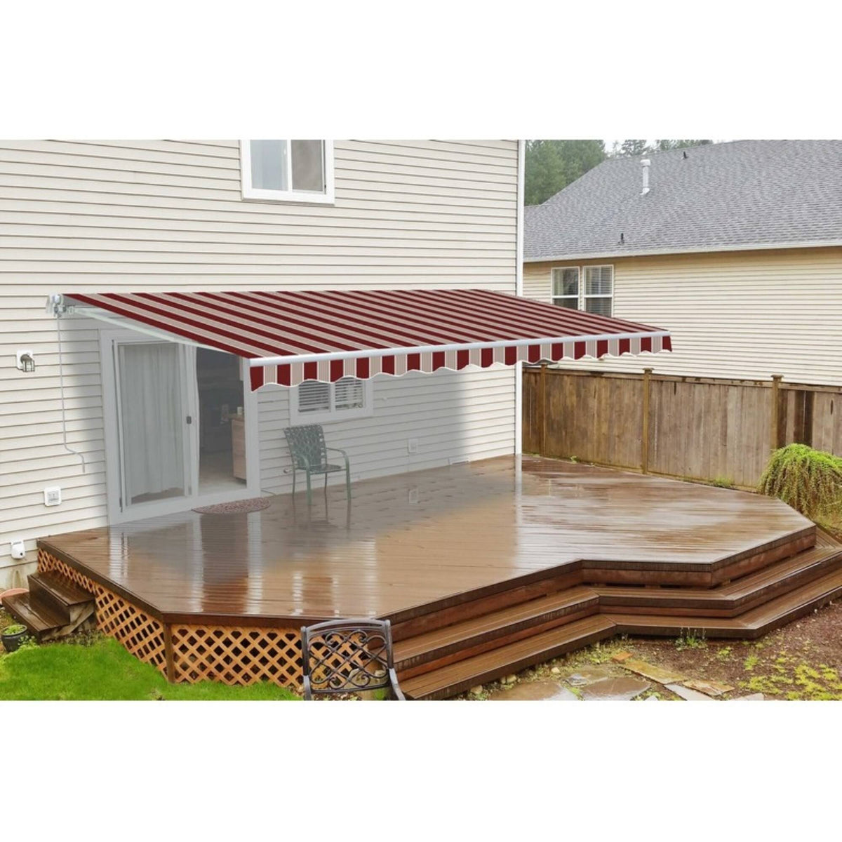 8 x 6.5 ft. Retractable Patio Awning with Multi Stripes Red N898971