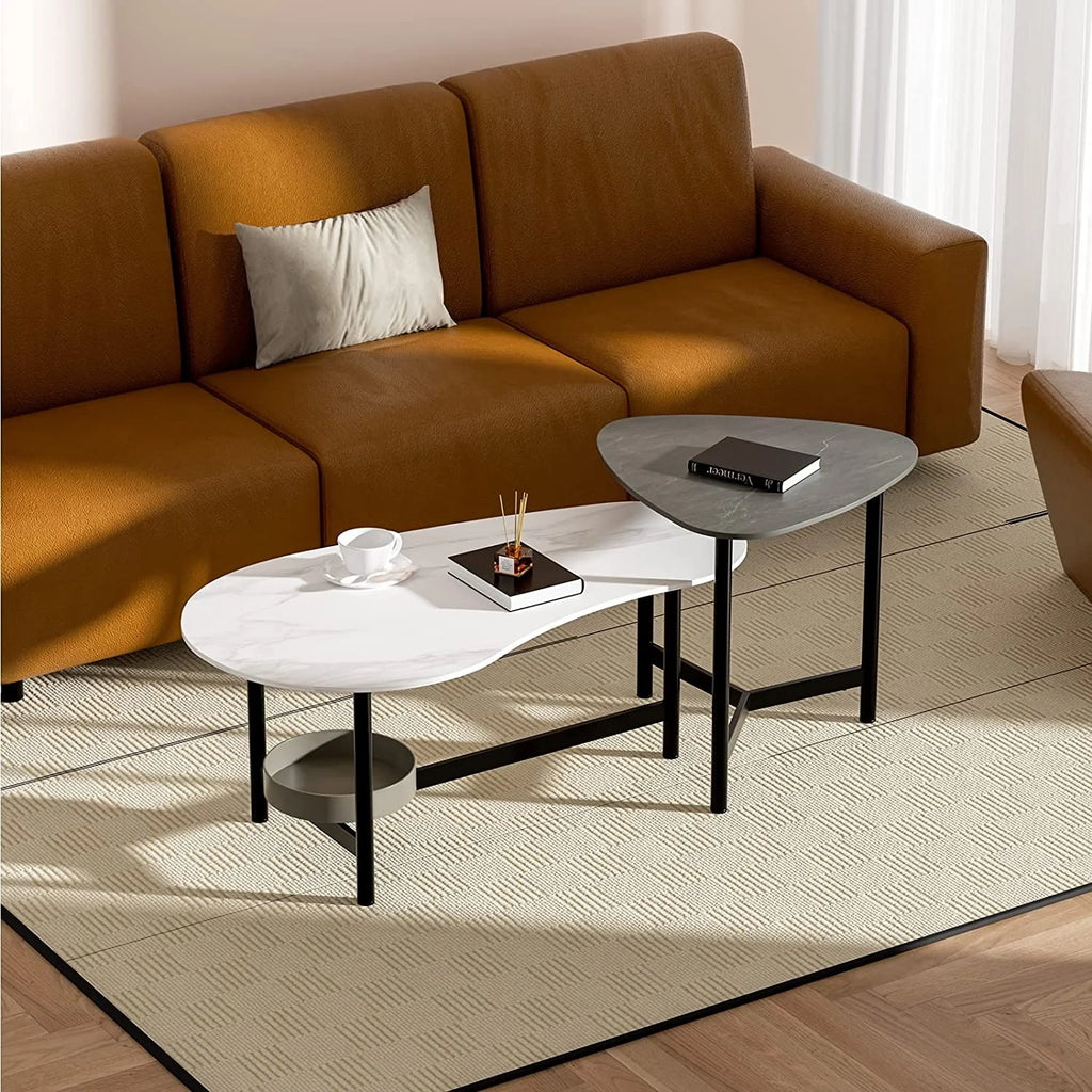 2-Piece Set Rock Plate Coffee Table with Storage Space Y744