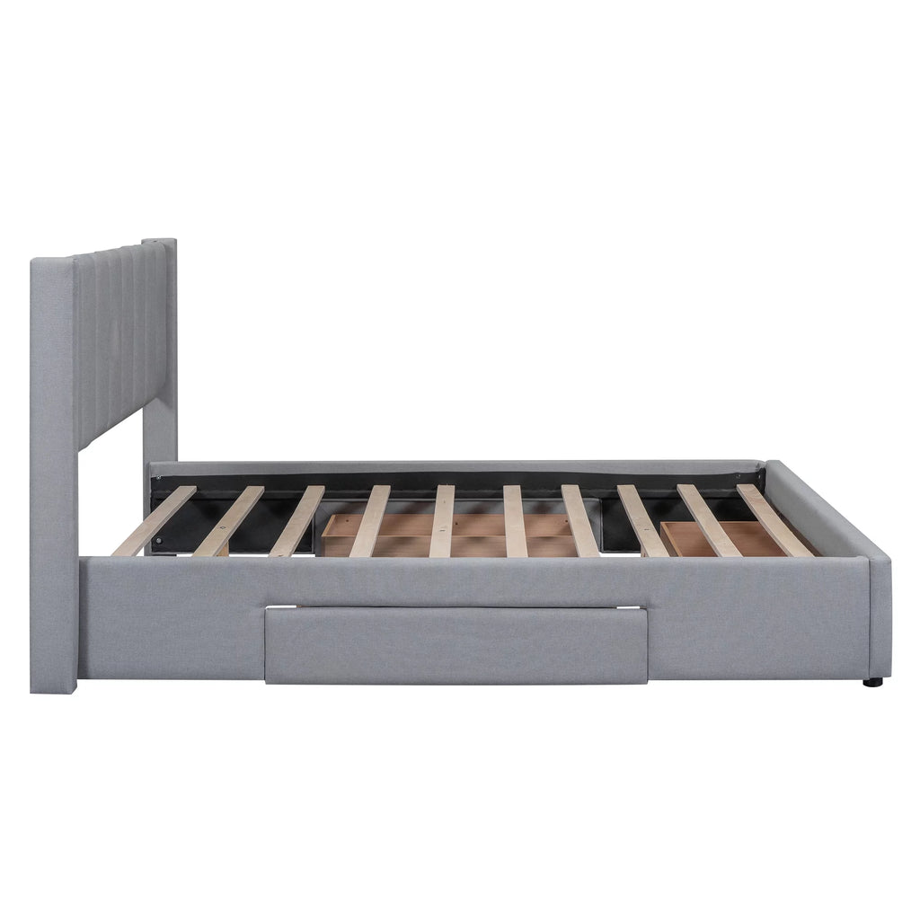 Queen Size Upholstery Platform Bed with Three Storage Drawers G94010