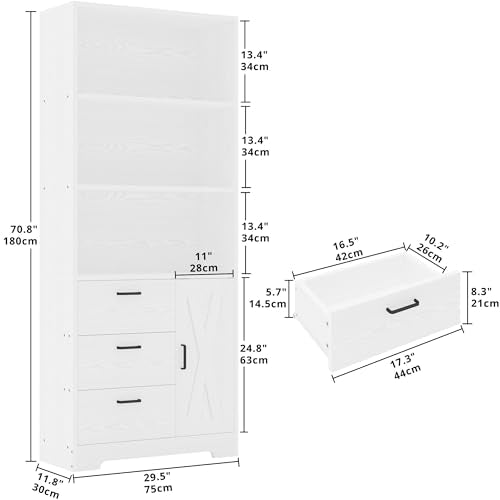 71in Tall Bookshelf with Door and 3 Drawers R918