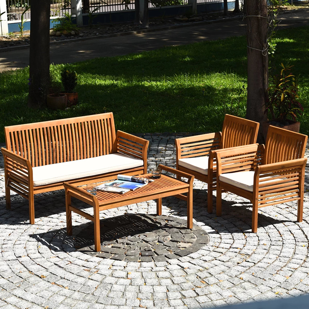 4 PCS Acacia Wood Cushioned Sofa Set F619