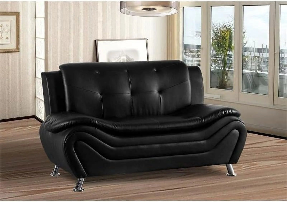 Black Faux Leather Loveseat Sofa Y2943