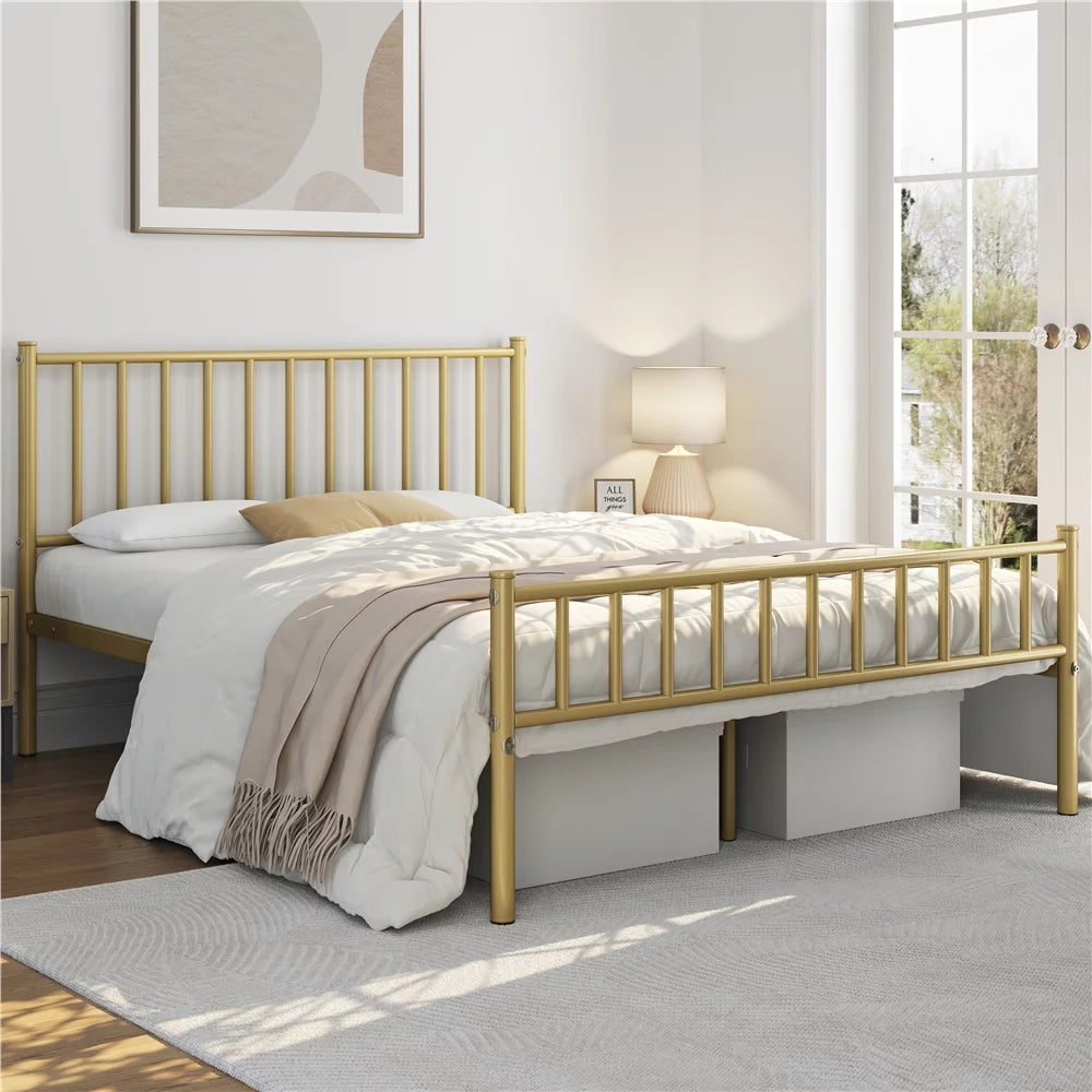 Queen Metal Bed Frame with Spindle Headboard and Footboard P164618