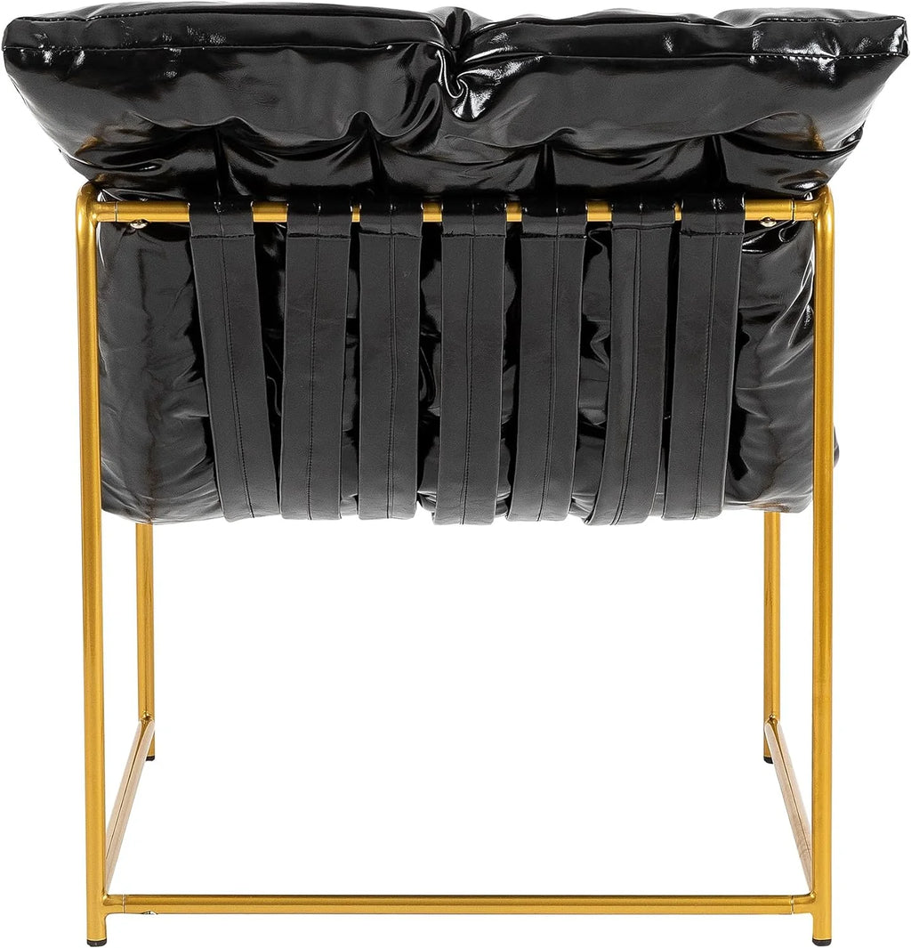Black Faux Leather Accent Chair with Gold Metal Frame, Set of 2 E468795