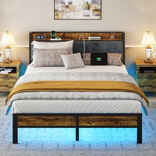 Full Bed Frame with Storage Charging Station Headboard P669971