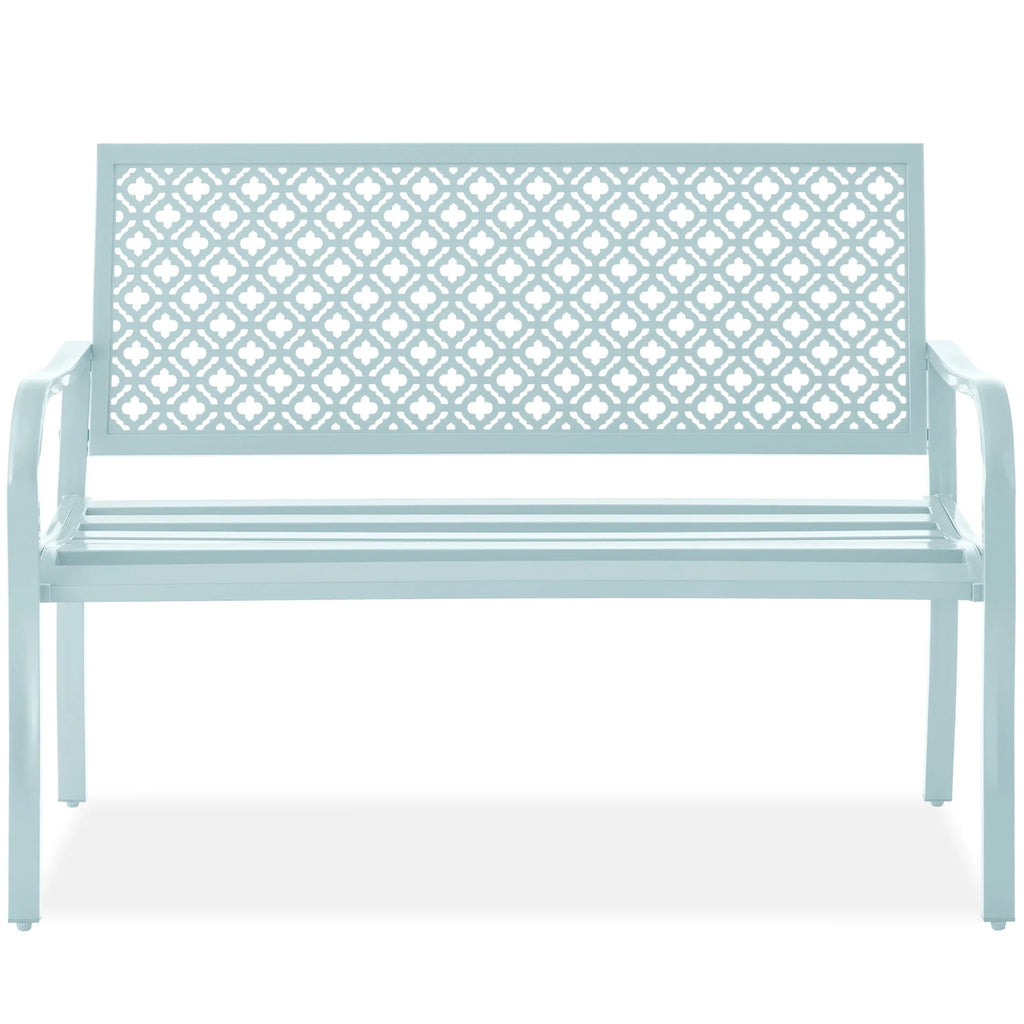 Indoor Outdoor Steel Garden Bench with Geometric Backrest O472