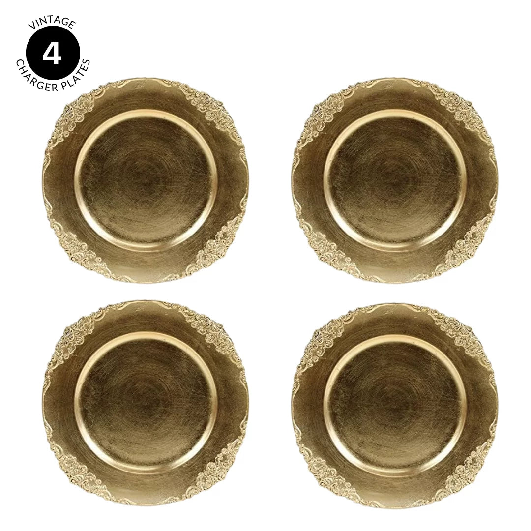 Vintage Acrylic Charger Plate, Gold (Pack of 4) J58789