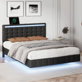 Full Size Black Upholstered Platform Bed Frame with LED Lights and USB Charging W415