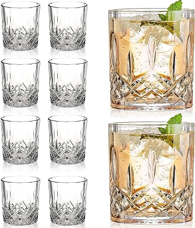 Crystal Whiskey Glasses Set of 8, 11 oz Clear Old Fashioned Glasses Z358