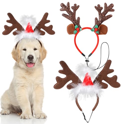 2 Pack Dog Christmas Antlers Headbands S7414