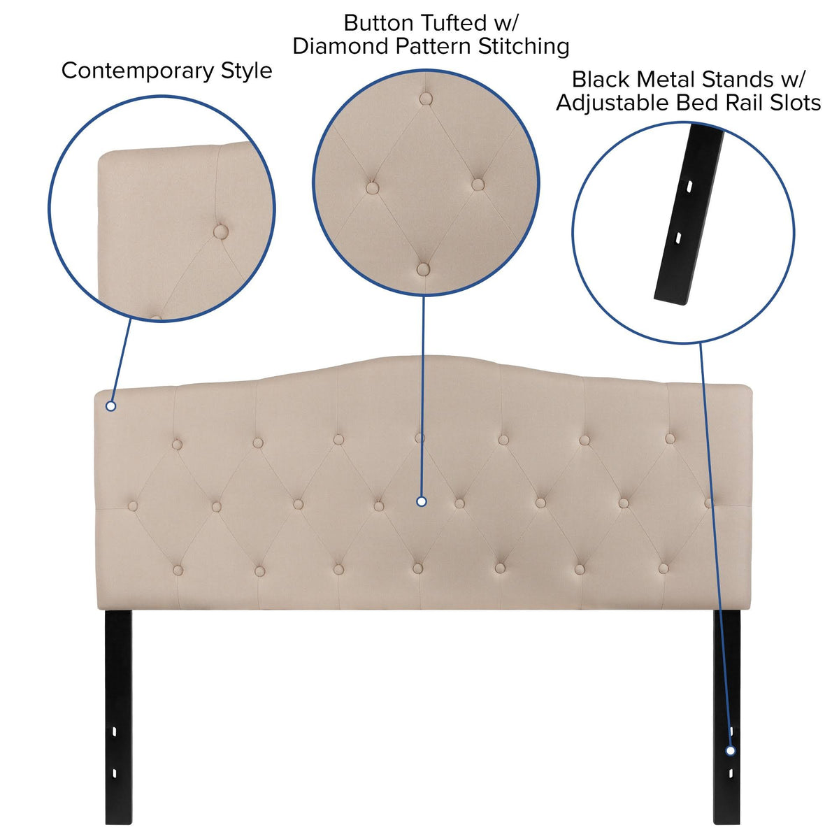 Beige Fabric Queen Size Upholstered Headboard R97523
