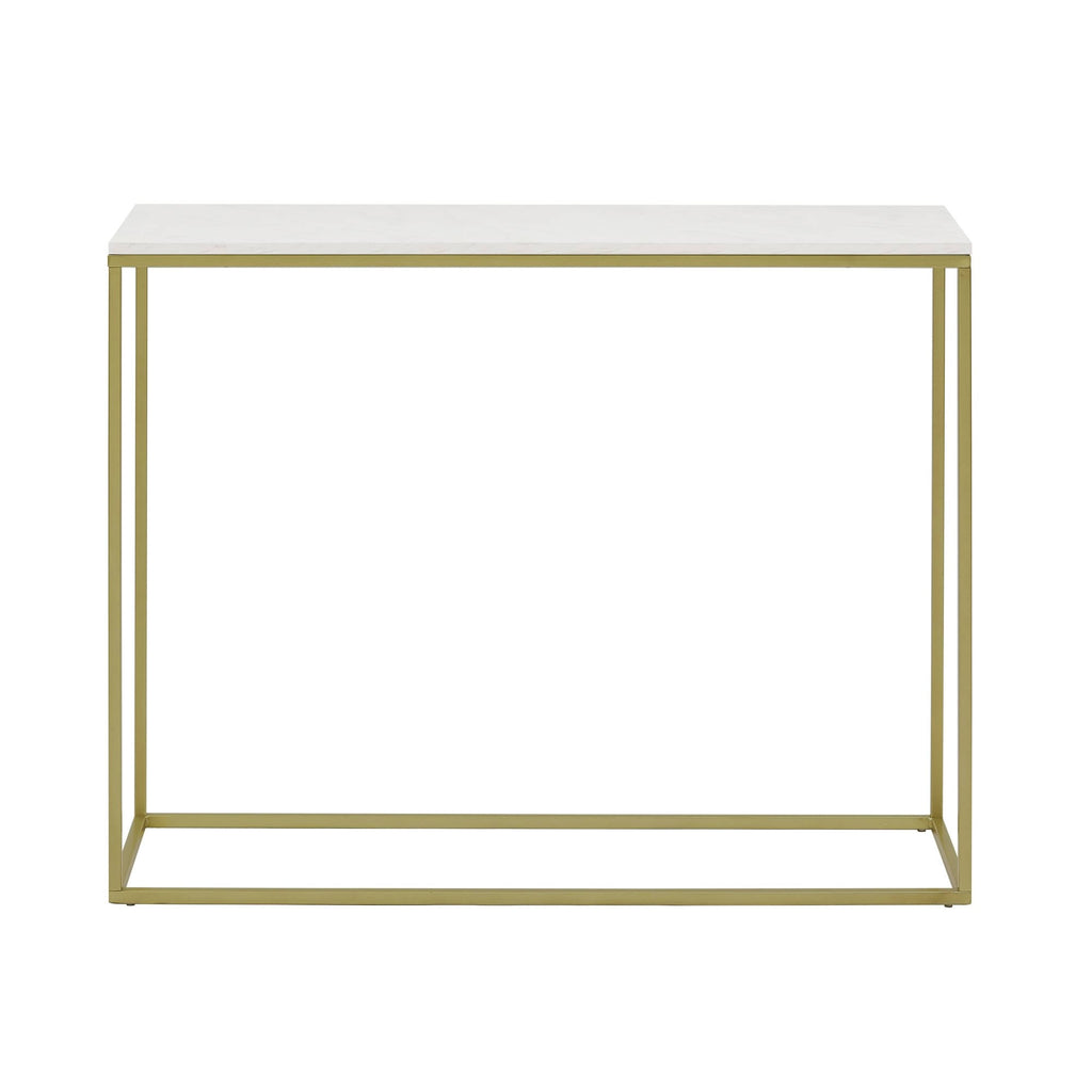 42-Inch Metal Entry Table White Faux Marble Gold T67878