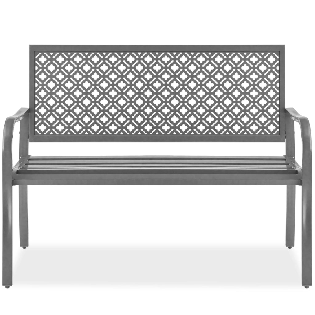Indoor Outdoor Steel Garden Bench with Geometric Backrest O472