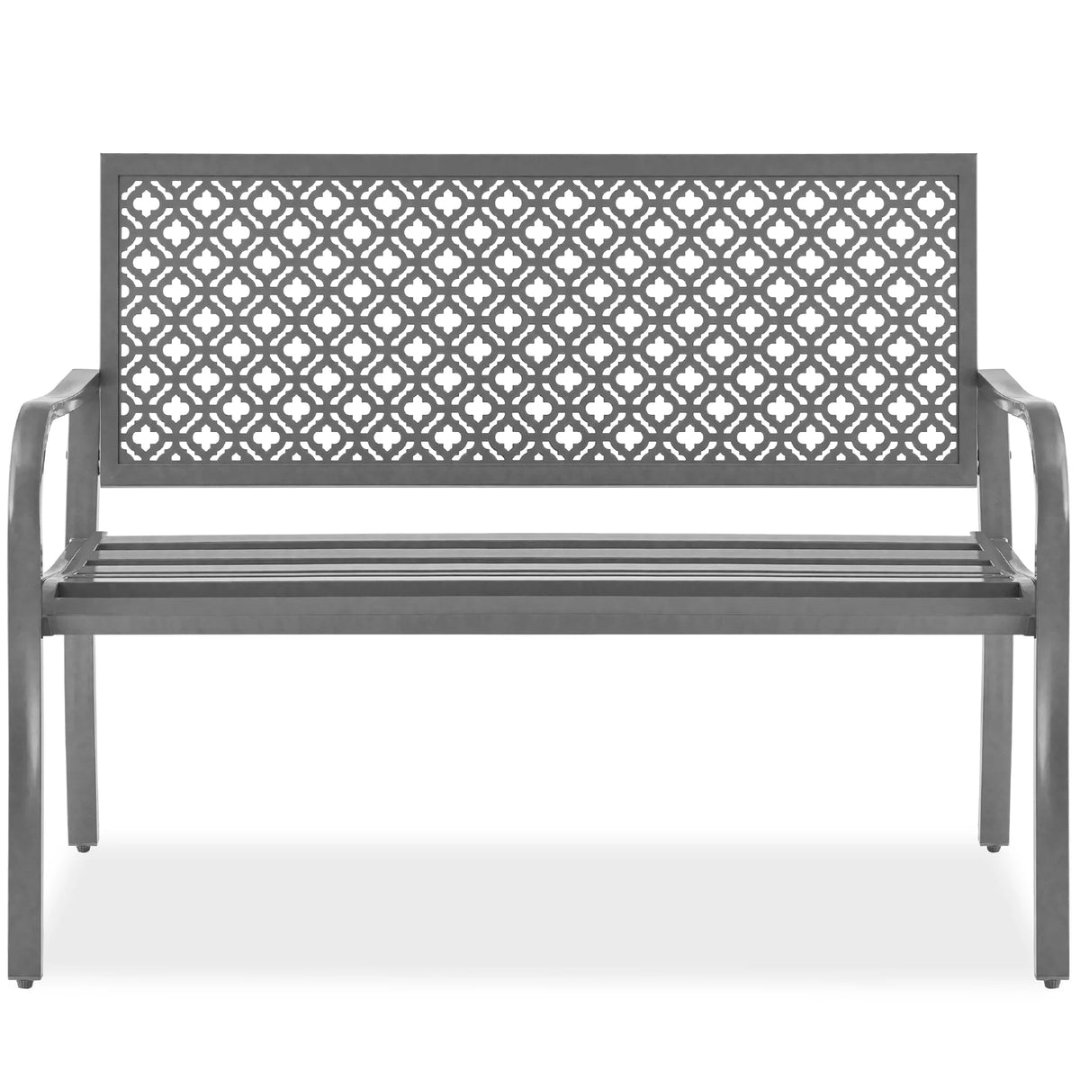 Indoor Outdoor Steel Garden Bench with Geometric Backrest O472