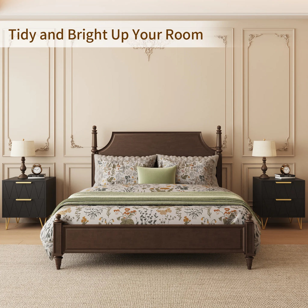 Black 2 Drawer Nightstand Bedside Table with Storage O7871