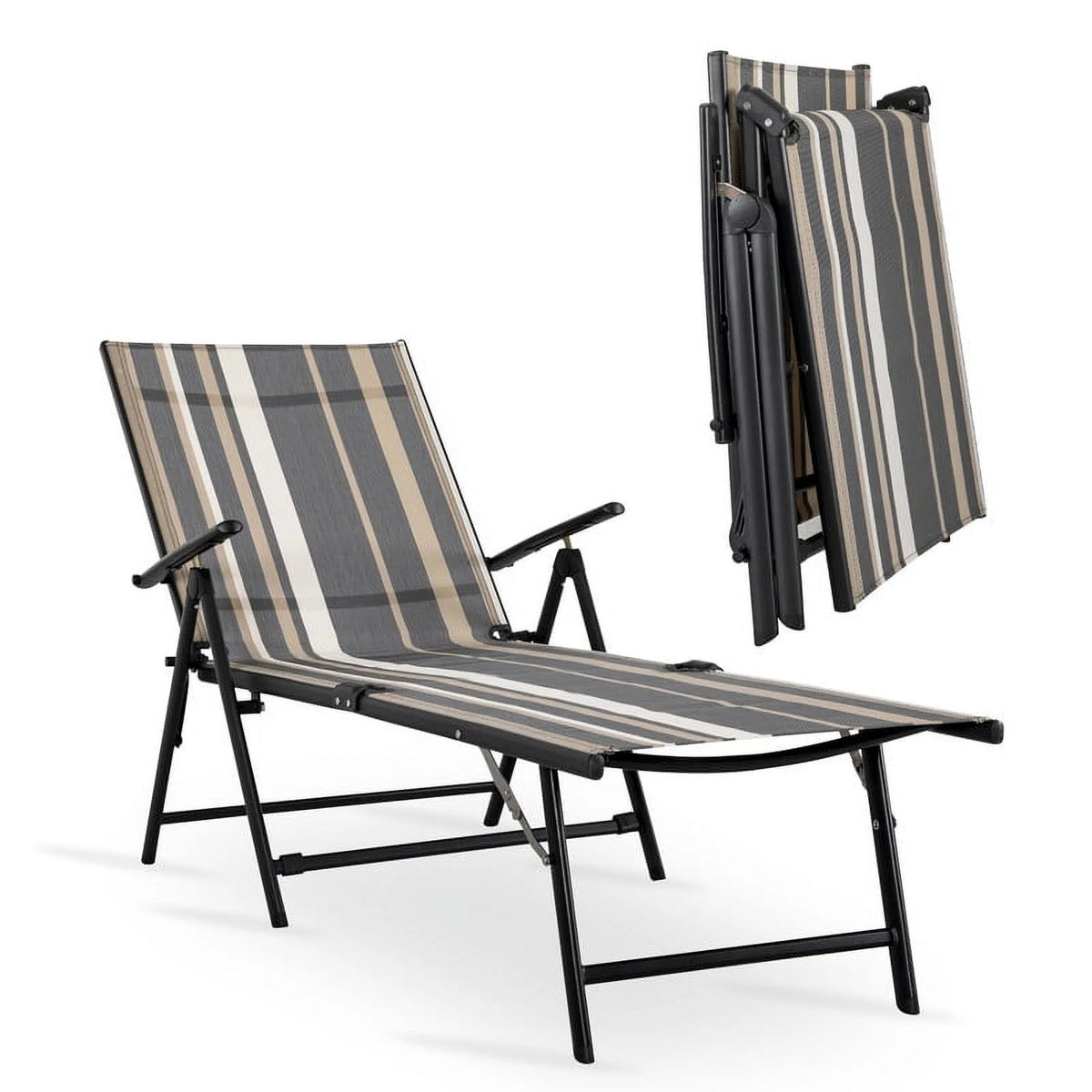 Adjustable Folding Outdoor Chaise Lounge Chair with Steel Frame Q1792