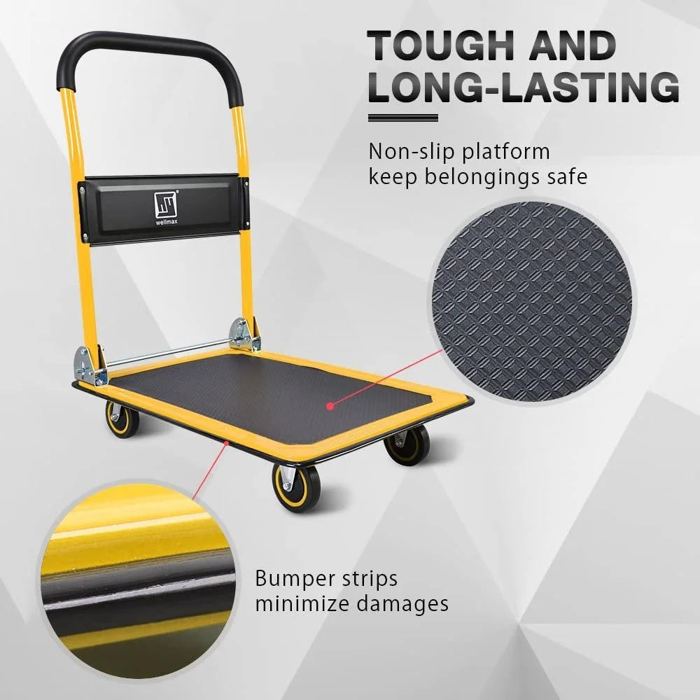 Yellow Foldable Push Cart Dolly with 360 Degree Swivel Wheels K797977