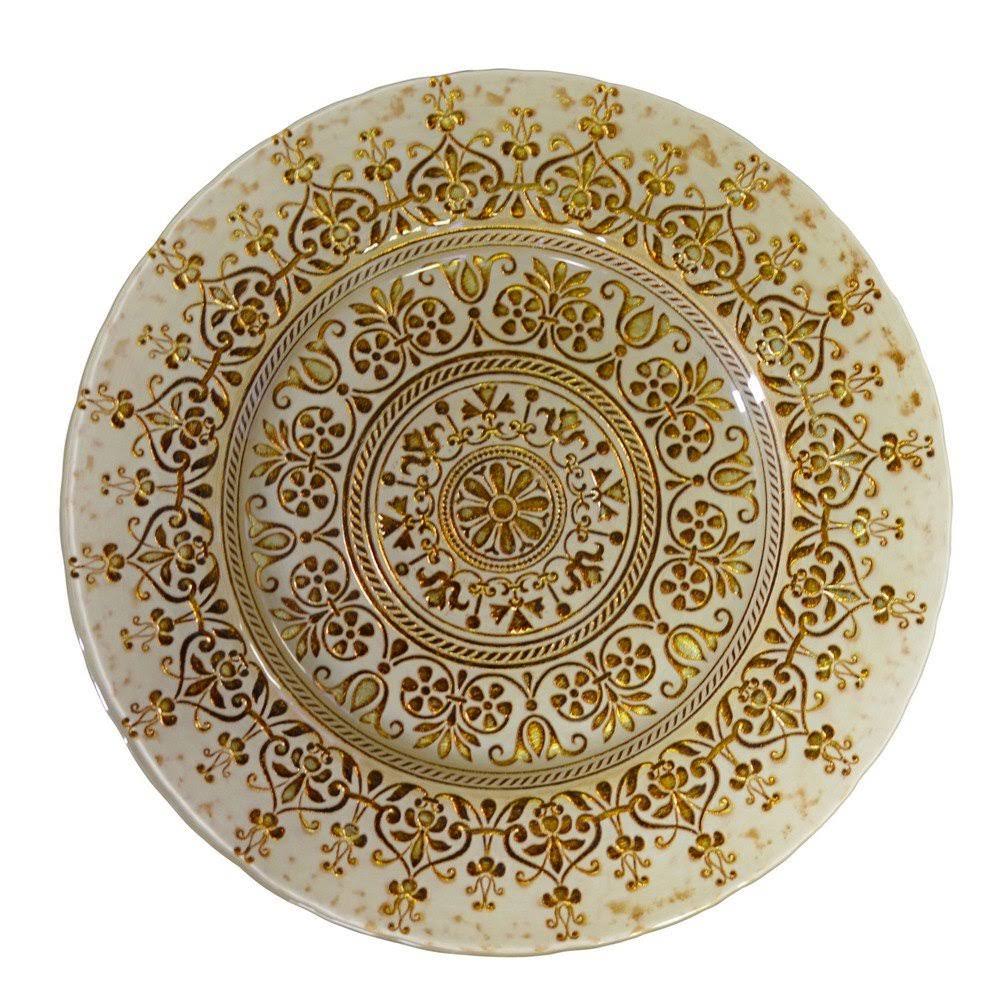 Beige White Glass Charger Set of 4 C167660