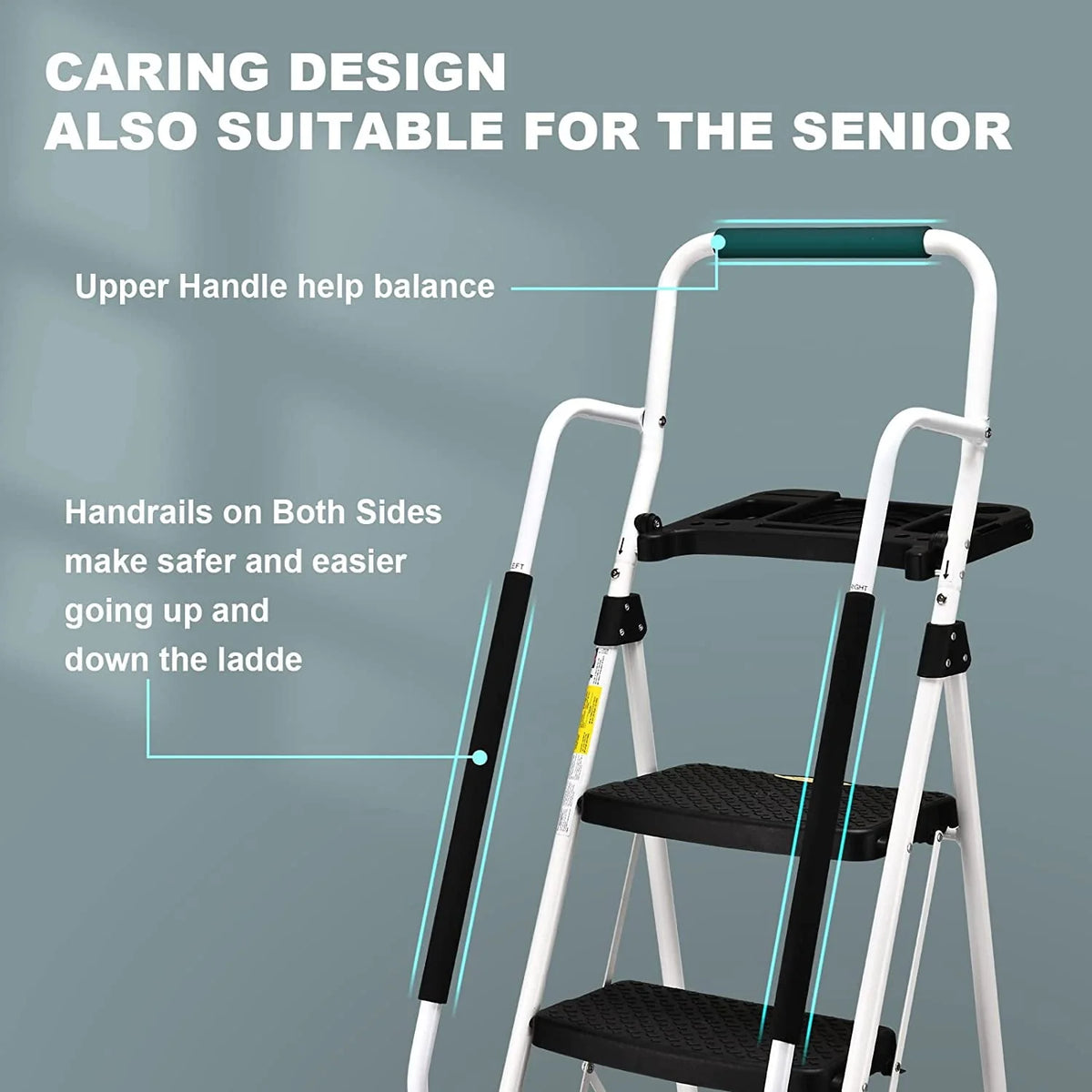 Folding 5-Step Ladder with Handrails and Tool Tray B96218