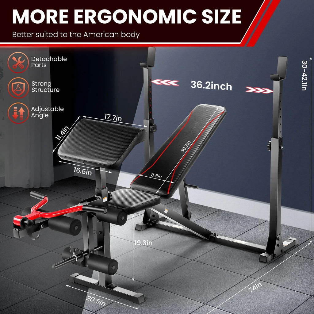 Adjustable Olympic Weight Bench Set with Barbell Rack D707
