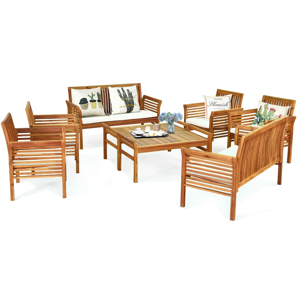 4 PCS Acacia Wood Cushioned Sofa Set F619