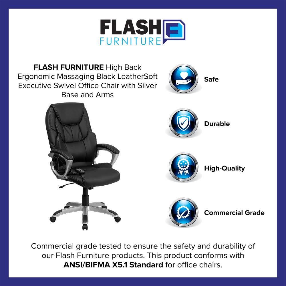 High Back Ergonomic Massaging Swivel Office Chair Black/Silver V9713
