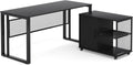 Black 55 inch L-Shaped Computer Desk with File Cabinet A336