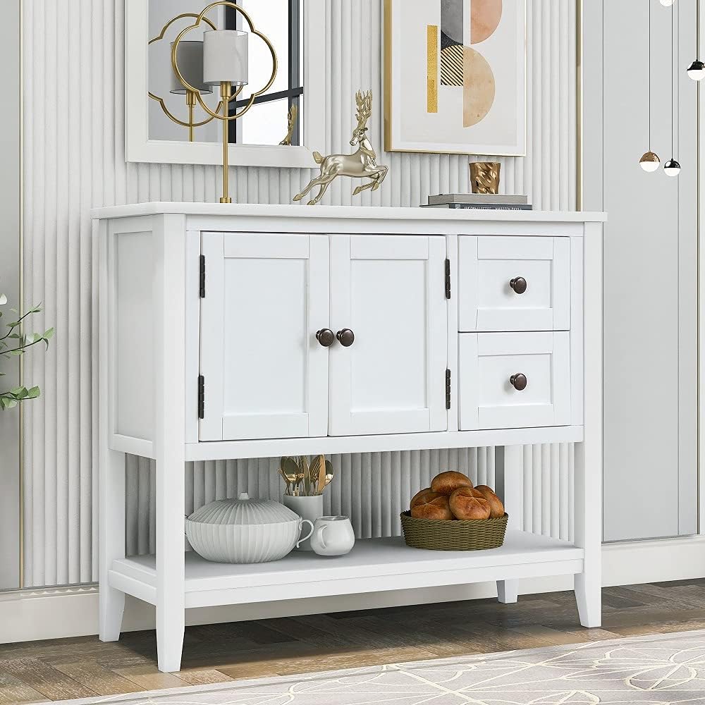 Green Wood Console Table with 2 Drawers W436