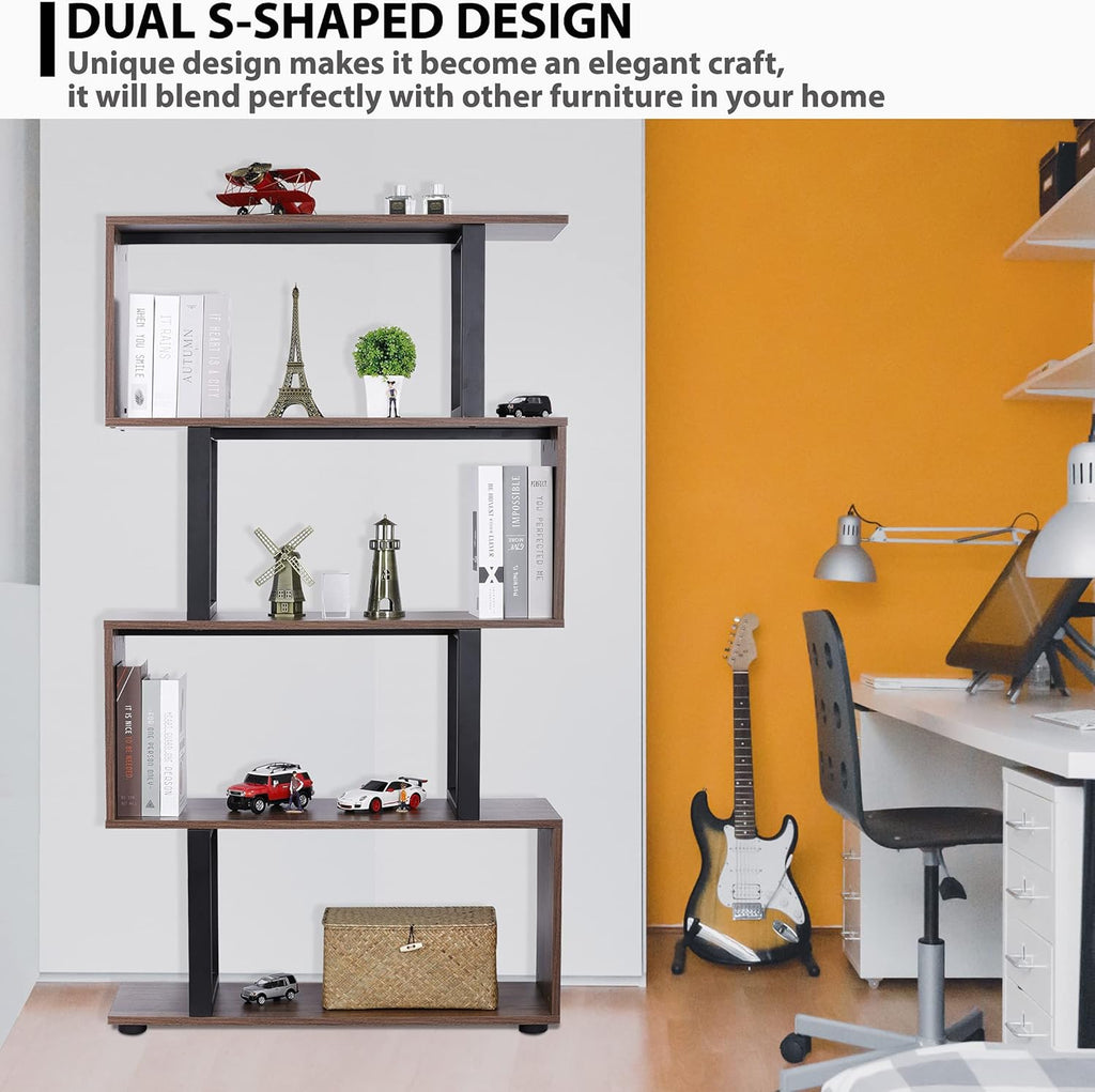 5-Tier S-Shaped Industrial Bookcase E8893