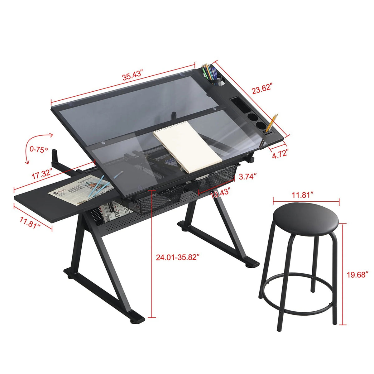 Height Adjustable Drawing Desk with Chair O20446