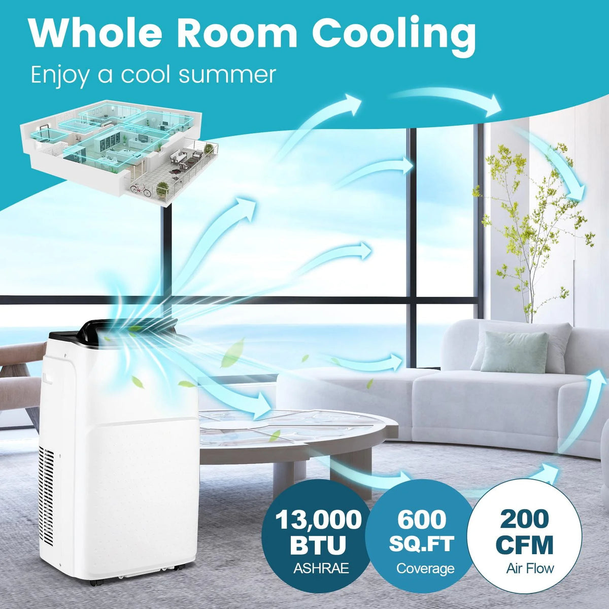 13000 BTU Smart Portable Air Conditioner & Heater R1459