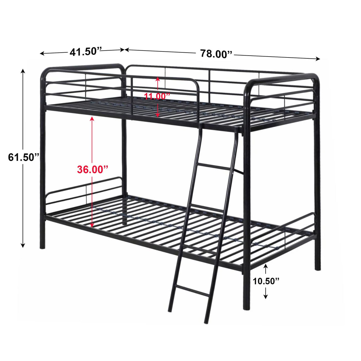 Twin over Twin Black Metal Bunk Bed B1884