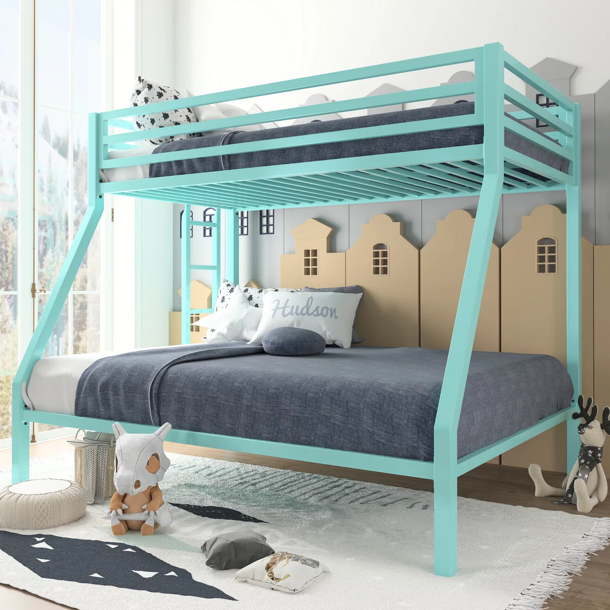 Black Twin Over Full Metal Bunk Bed with Removable Stairs L7248