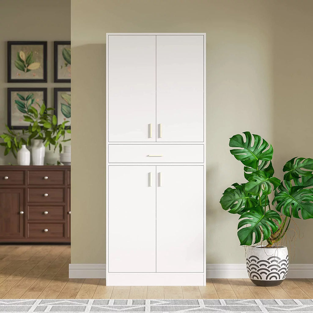 White 70" Freestanding Storage Cabinet with Doors and Adjustable Shelves N665