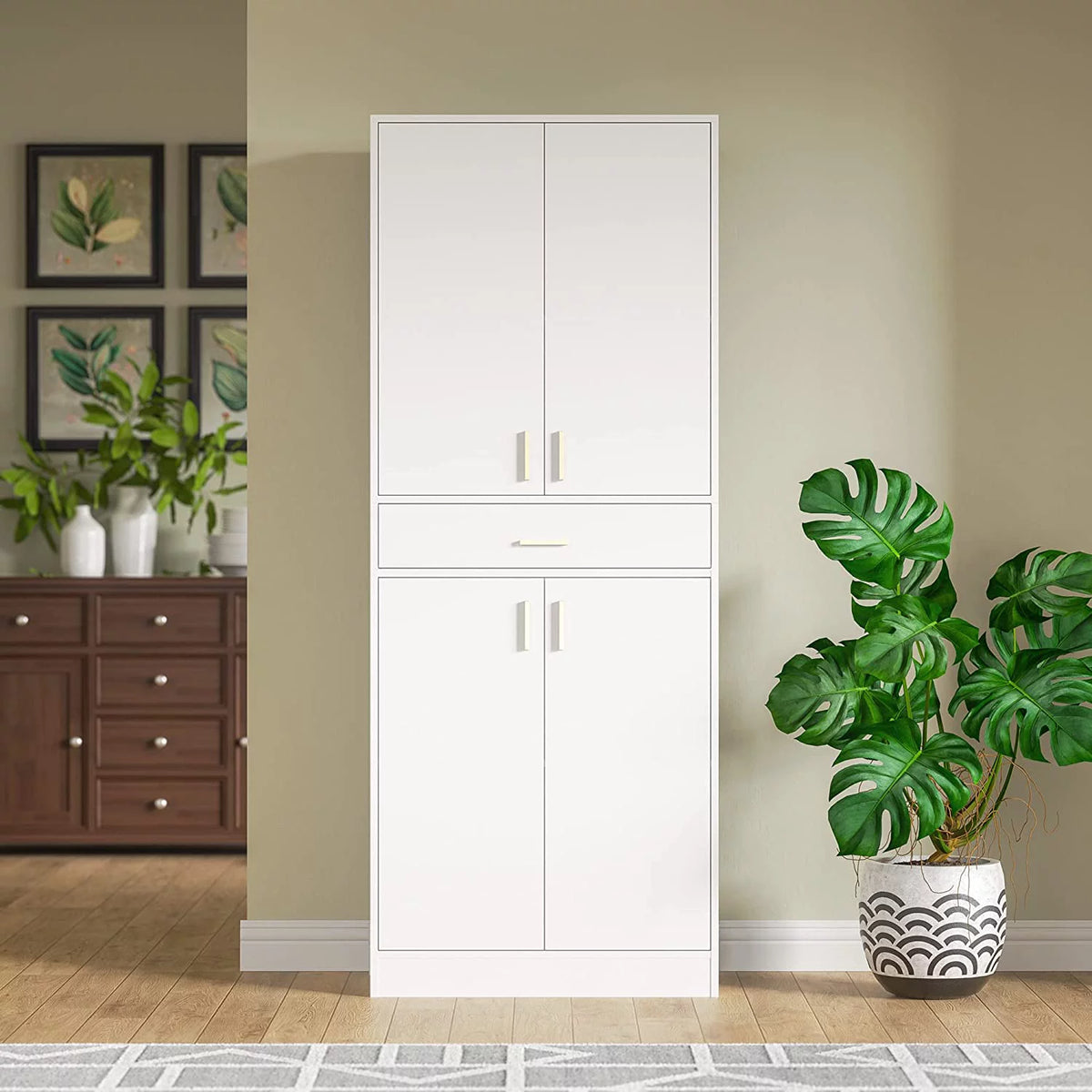 White 70" Freestanding Storage Cabinet with Doors and Adjustable Shelves N665