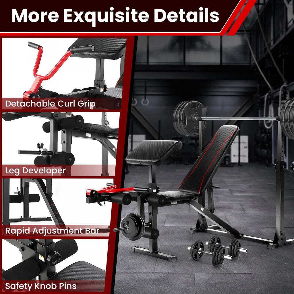 Adjustable Olympic Weight Bench Set with Barbell Rack D707