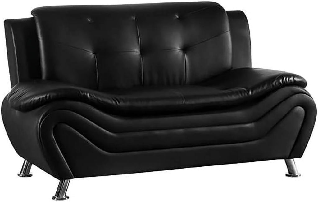 Black Faux Leather Loveseat Sofa Y2943