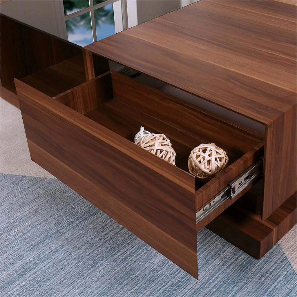Contemporary Wood 2-Piece Coffee Table Set in Walnut Y55855