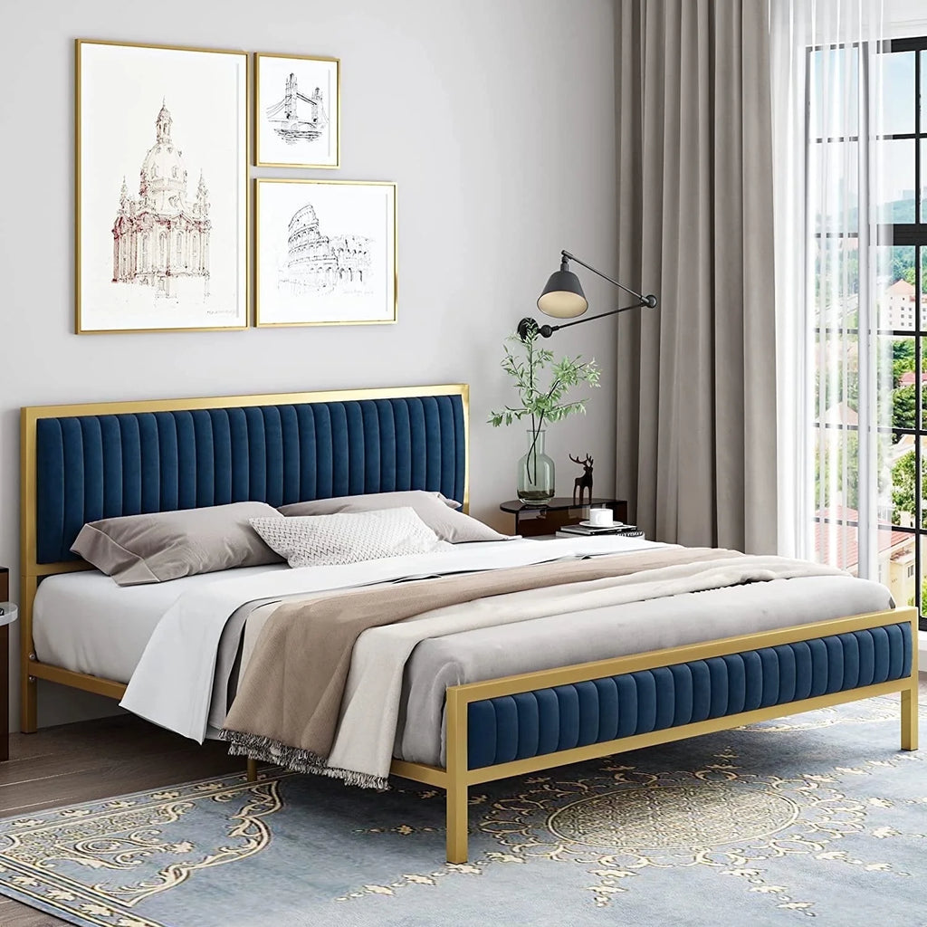 Full Size Velvet Upholstered Platform Bed Frame J652