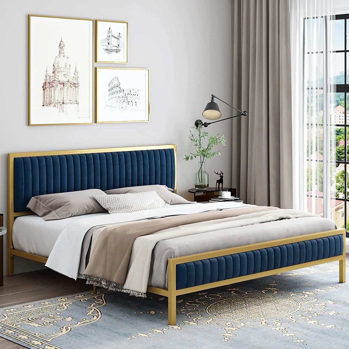 Full Size Velvet Upholstered Platform Bed Frame J652