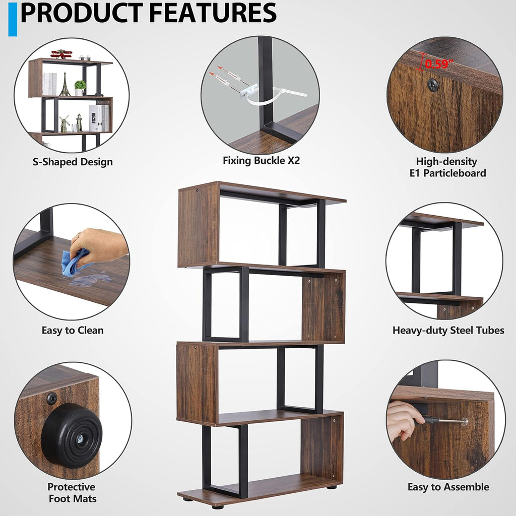 5-Tier S-Shaped Industrial Bookcase E8893