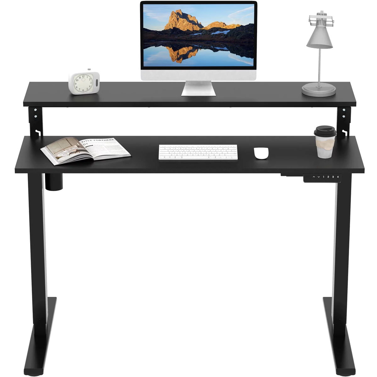 48"x24" Black 2-Tier Height Adjustable Standing Desk V40555